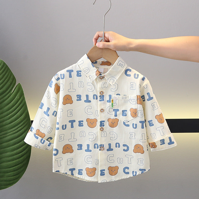 Class A Cotton Plaid Shirt for Boys, Lapel Cardigan Style