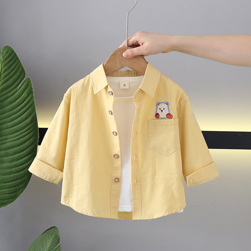 Thin Cotton Plaid Shirt for Boys, Turn-Down Collar Style