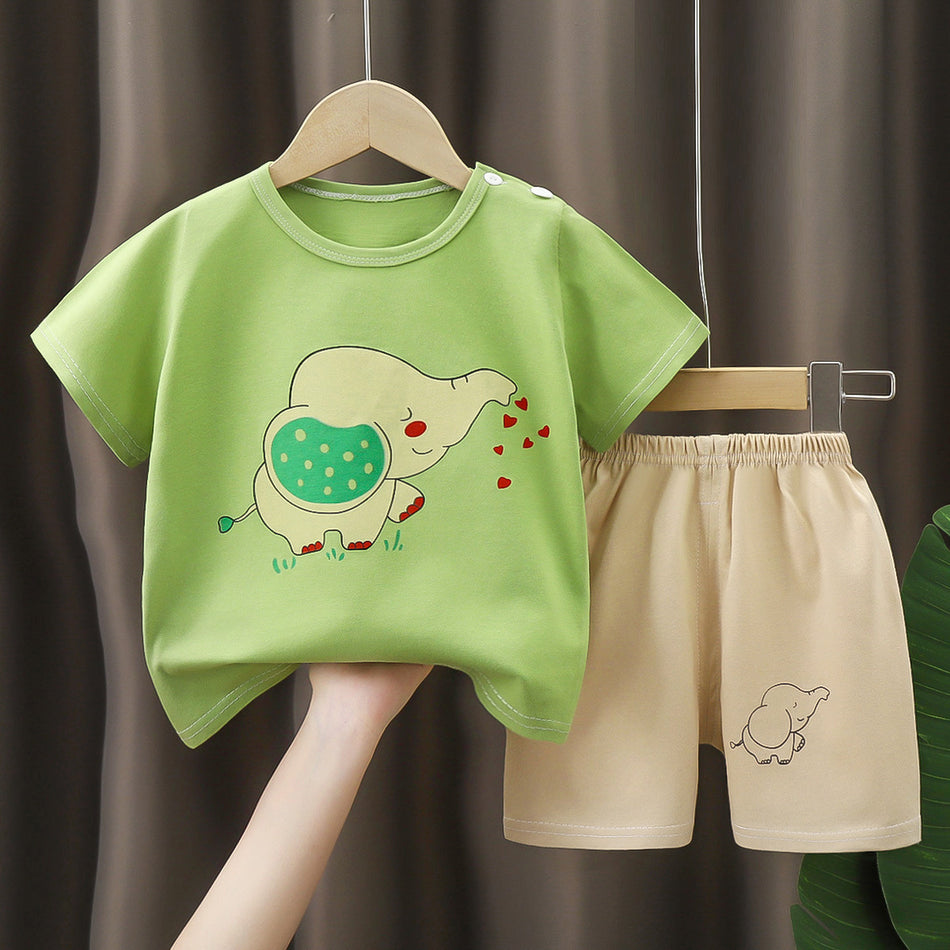 Toddler Cotton Short-Sleeve Two-Piece Set, Playful Prints