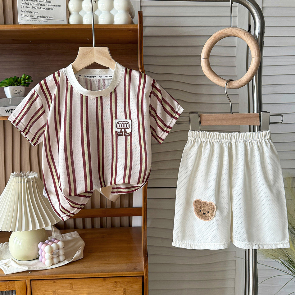 Boys Short-Sleeve Set with Color-Splice Stripe Pattern