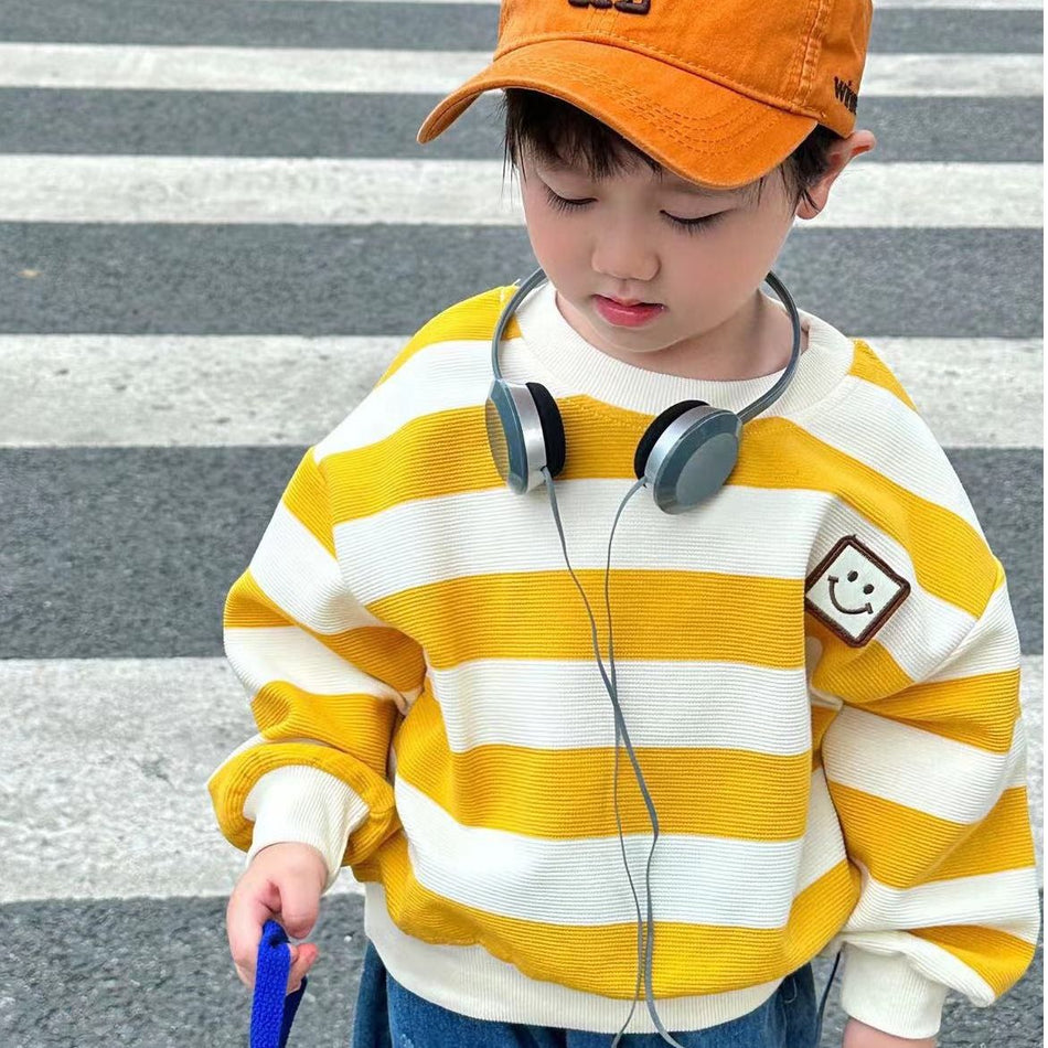 Boys Polyester Striped Crewneck Pullover Sweater