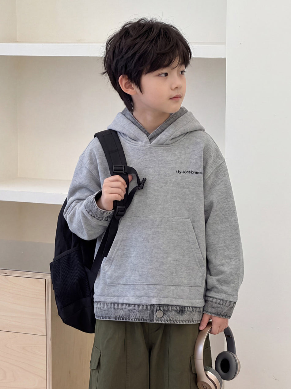 Boys Hooded Pullover with Color-Block Detail, 280g Cotton Blend