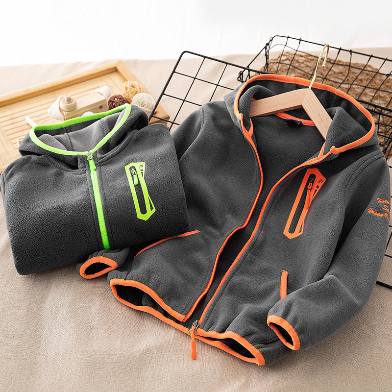 Boys Polar Fleece Zip-Up Jacket with Letter Embroidery
