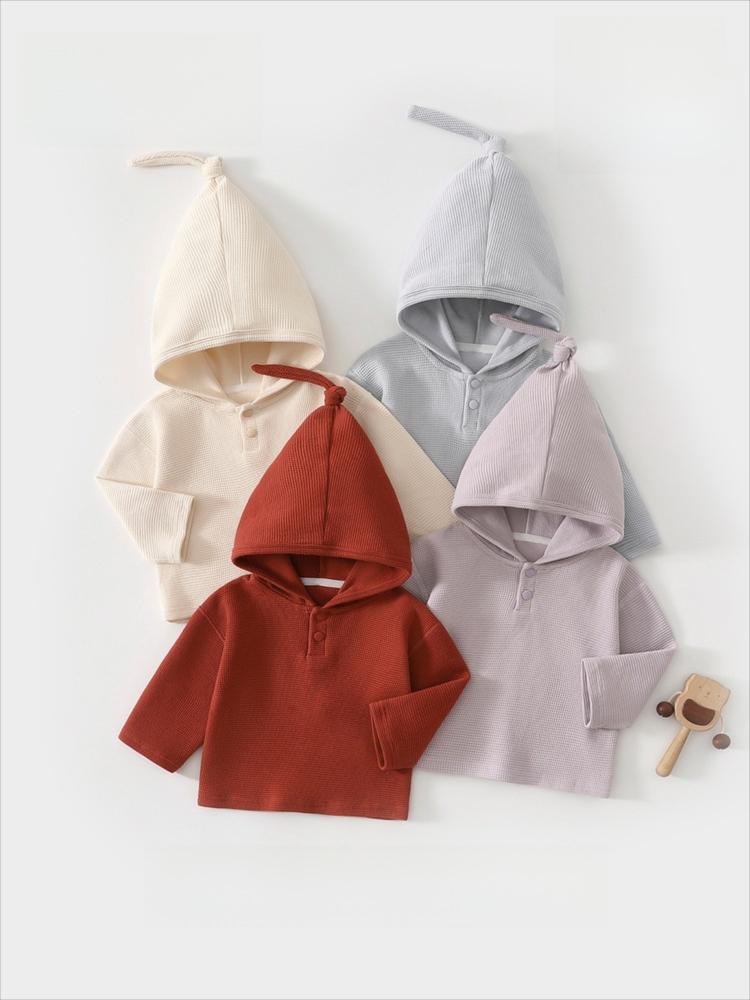 Boys Cotton Hooded Pullover, Solid Color
