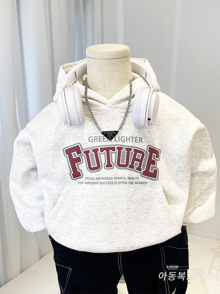 Boys Cotton Blend Hooded Pullover, Loose Fit