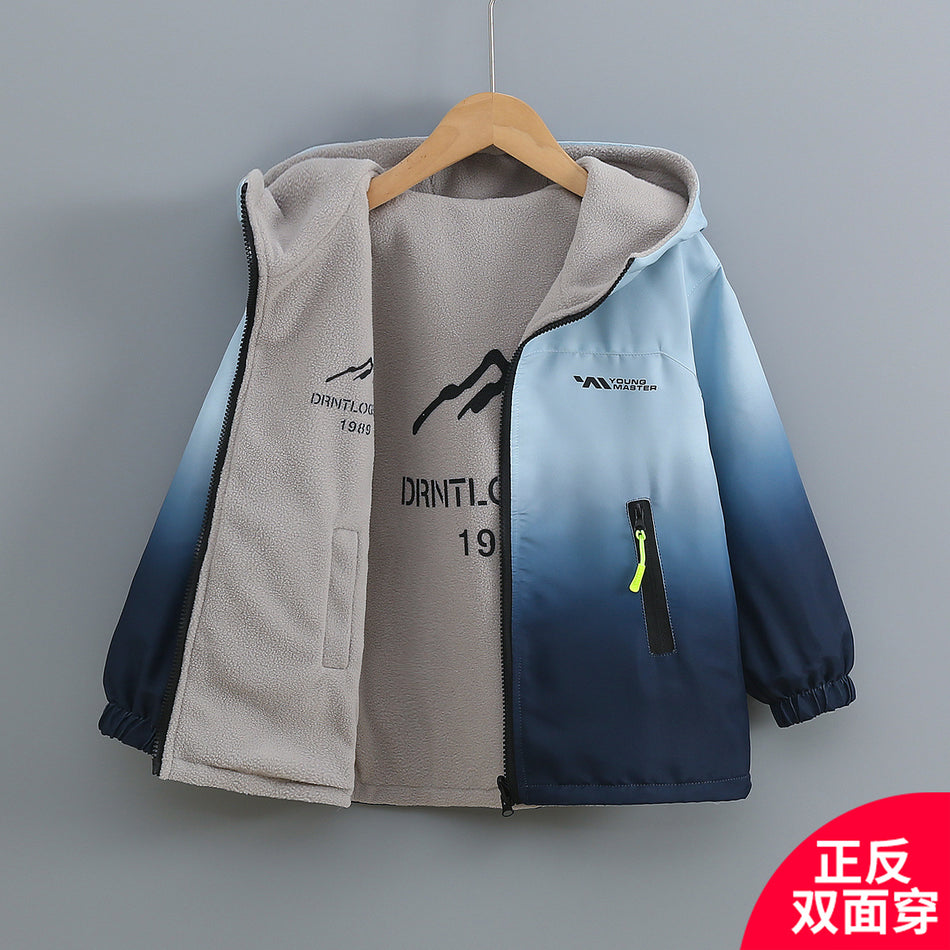 Boys Fleece Hooded Zip-Up Jacket, Coated Polyester