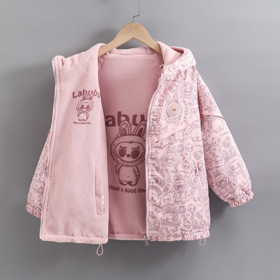 Boys Fleece Jacket with Turtleneck Collar, Thickened Polyester