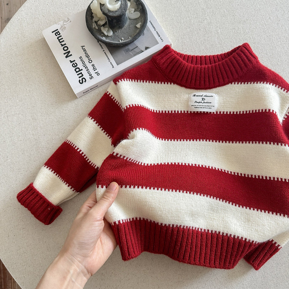 Thickened Cotton Sweater for Kids, Striped Pullover