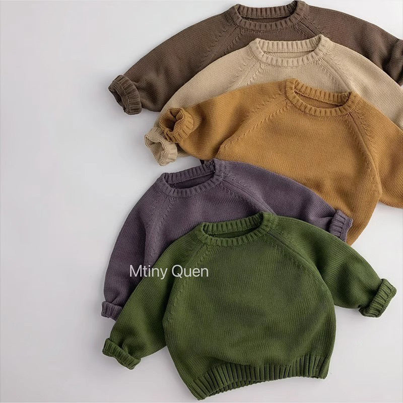 Raglan Round-Neck Sweater for Kids, Soft Loose Knit