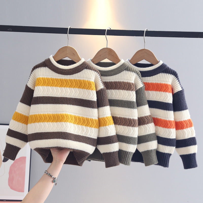 Striped Knit Sweater for Boys, Round Neck Pullover