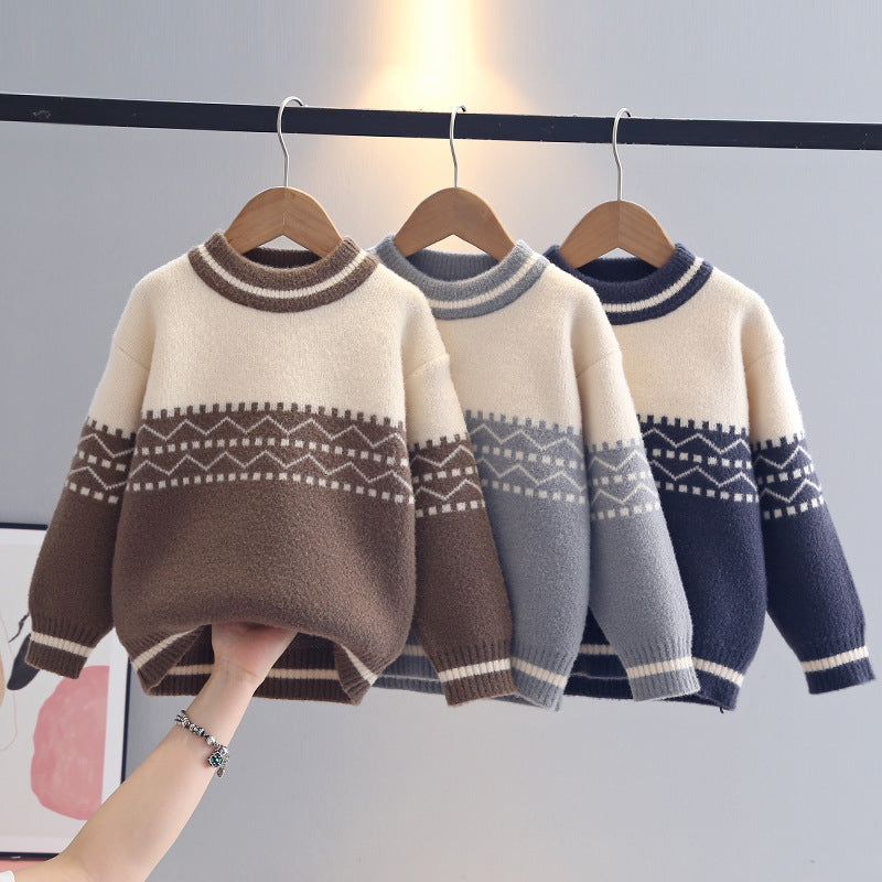 Striped Knit Pullover for Boys, Simple Round Neck