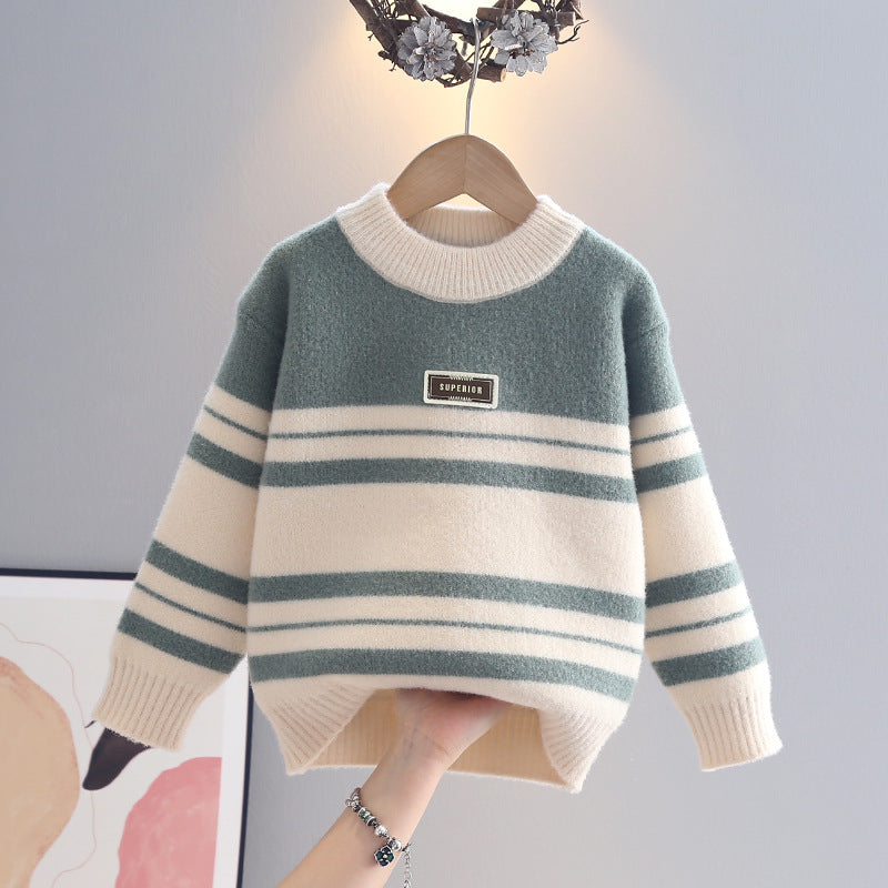 Striped Knit Pullover for Boys, Round Neck Sweater