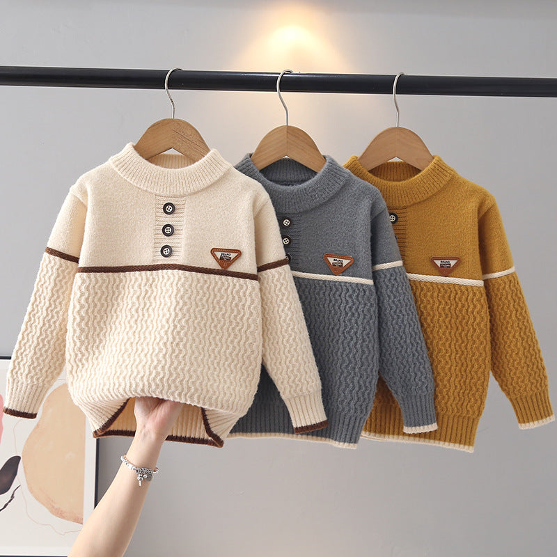 Color-Block Knit Sweater for Boys, Crew Neck Pullover