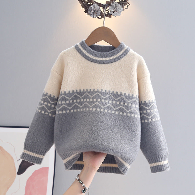 Striped Knit Sweater for Boys, Round Neck Pullover