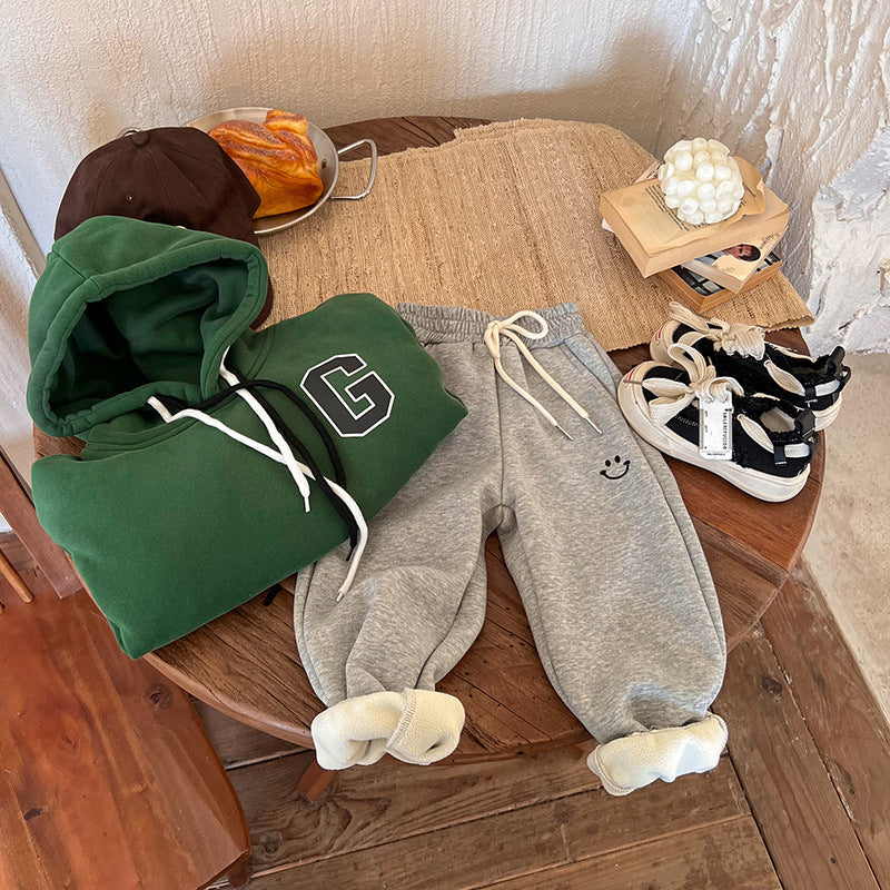 Toddler Cotton Fleece-Lined Joggers with Smiley Print