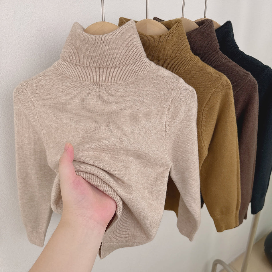 Turtleneck Wool Sweater for Kids, Versatile Base Layer