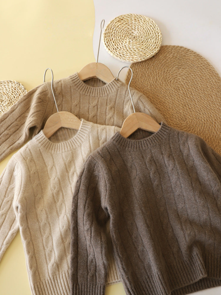 Wool Blend Cable Knit Sweater for Kids, Crew Neck