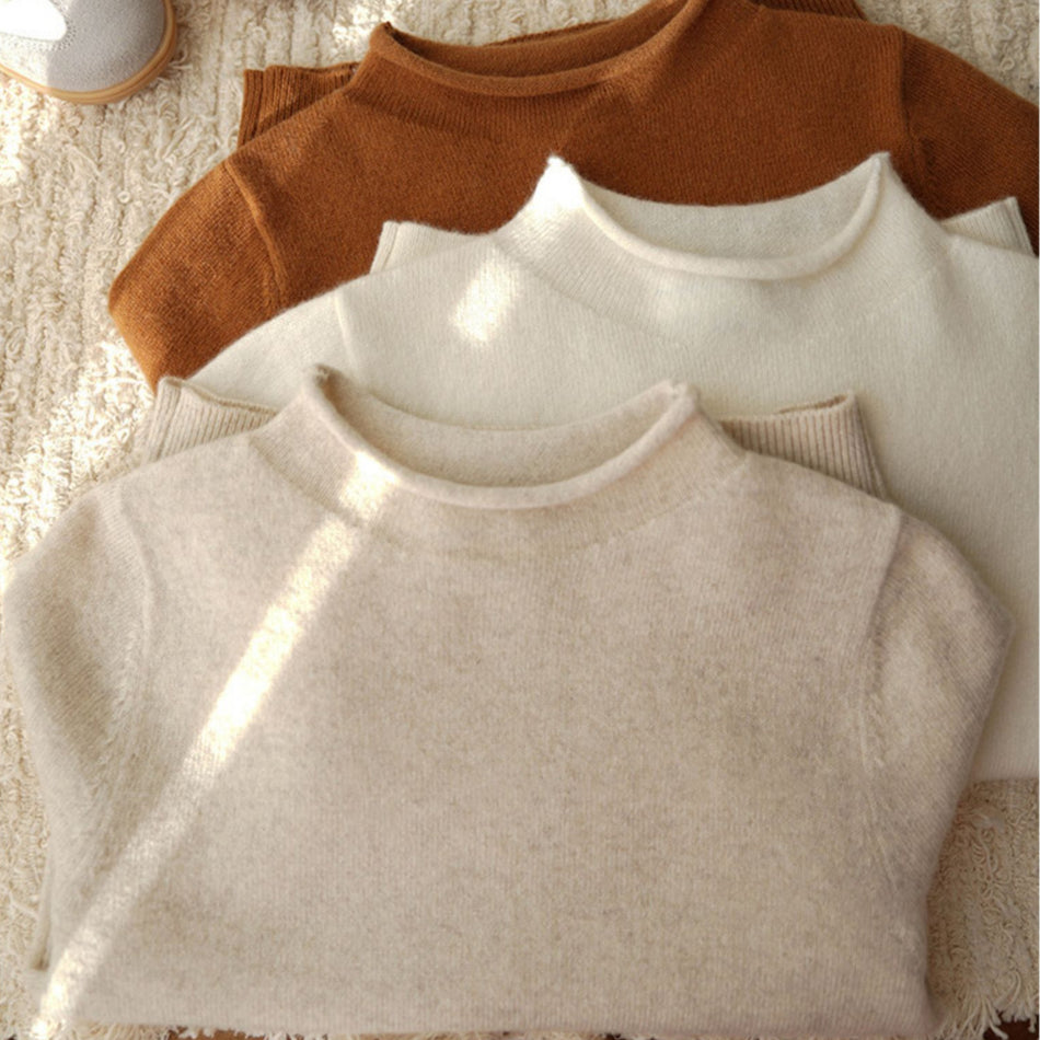 Wool Blend Solid Sweater for Kids, Round Neck Pullover
