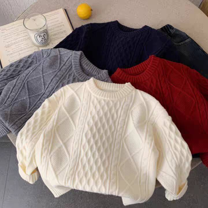 Textured Cotton Sweater for Kids, Thickened Pullover