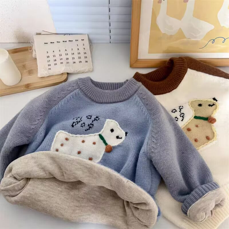 Cartoon Knit Sweater for Kids, Thickened Cotton Pullover