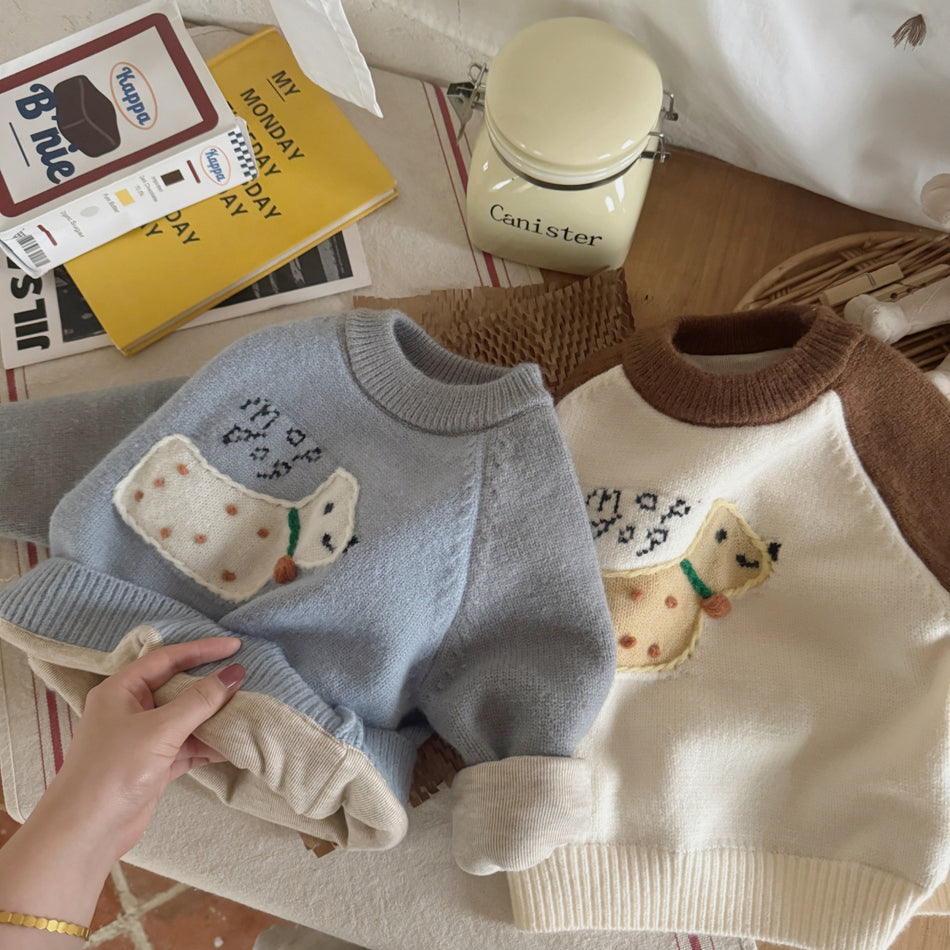 Cartoon Knit Sweater for Kids, Thickened Cotton Pullover