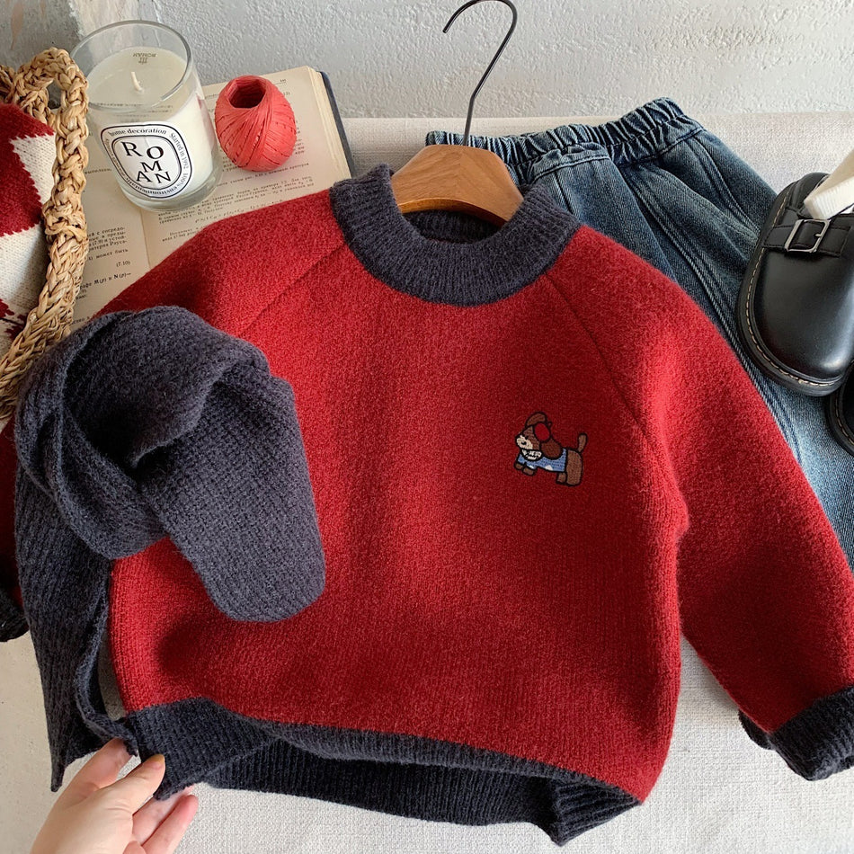 Cartoon Print Sweater for Kids, Thickened Cotton Pullover