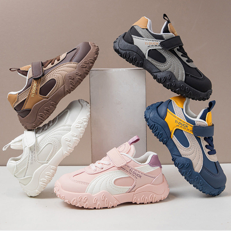 Waterproof PU Sneakers for Kids, Soft-Sole Training Shoes