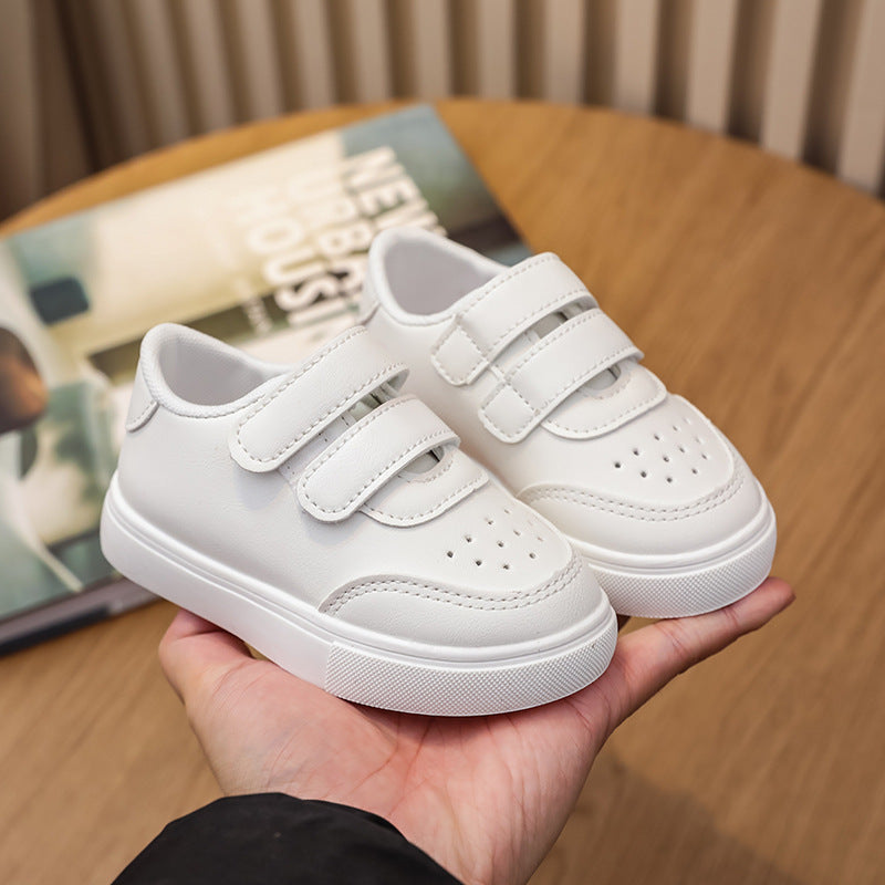 Synthetic Leather Kids Skate Shoes, White Breathable Fit