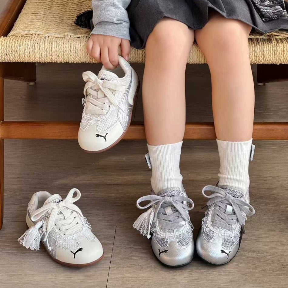 Microfiber Mesh Kids Training Shoes, Anti-Slip Silver