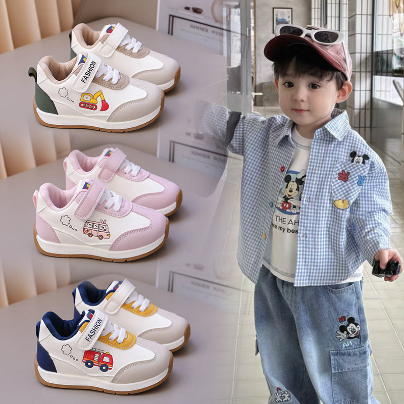 Lightweight Leather Kids Sneakers, TPR Sole Board Fit