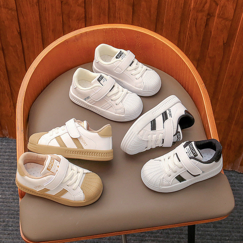 Waterproof PU Toddler Sneakers, Leather-Stitch Fit