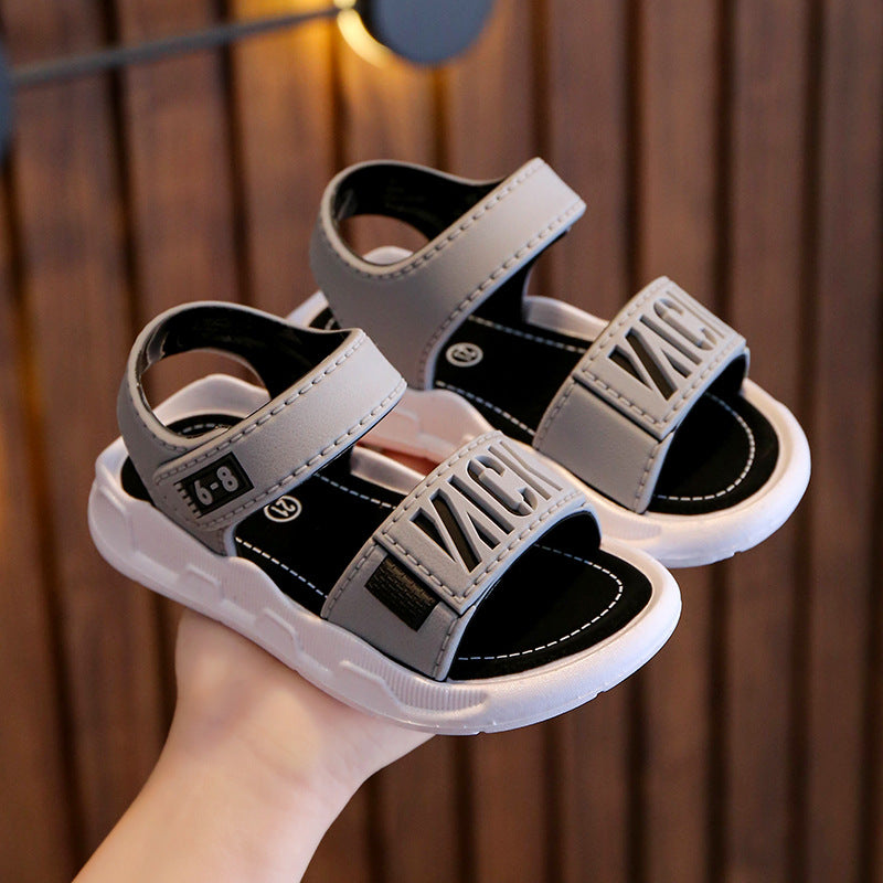 Soft-Sole Non-Slip Boys' Beach Sandals with Velcro Strap