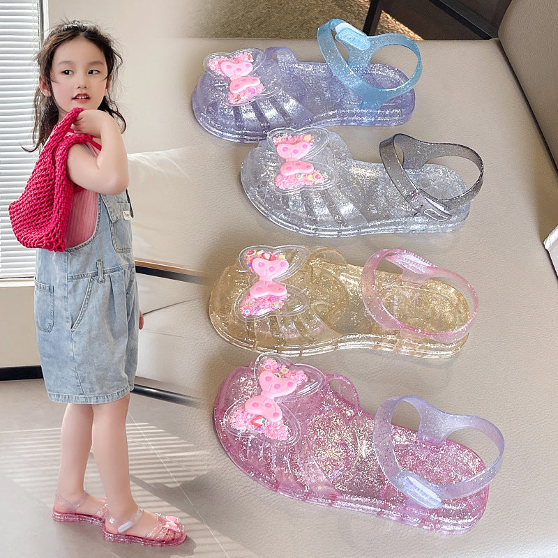 Transparent Jelly Princess Sandals for Girls with Bow Tie