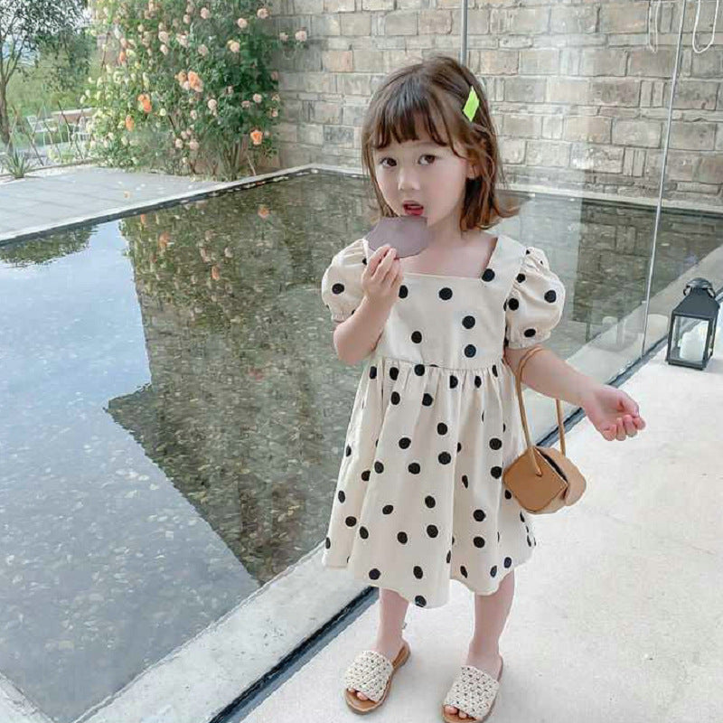 Cotton Polka Dot Princess Dress for Girls, Short Sleeve