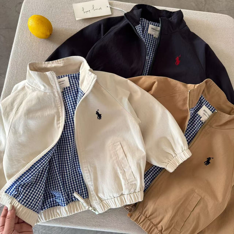Cotton Hooded Jacket for Kids, Long Sleeve Zip-Up Mid-Length