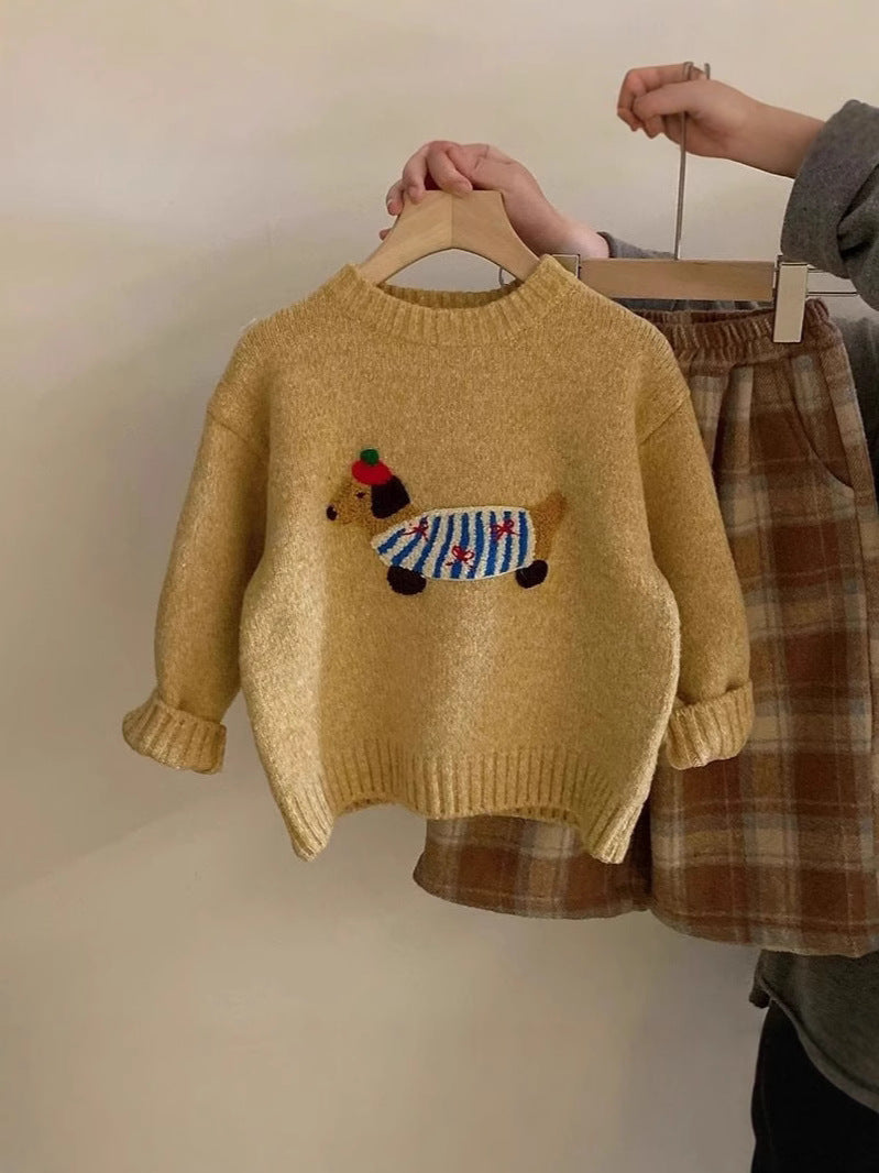 Acrylic Girls' Winter Sweater and Trousers Two-Piece Set