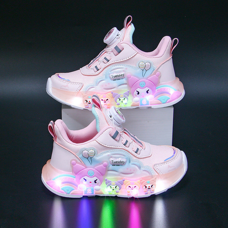 Cartoon Print Girls' Dad Shoes with Waterproof Synthetic Leather