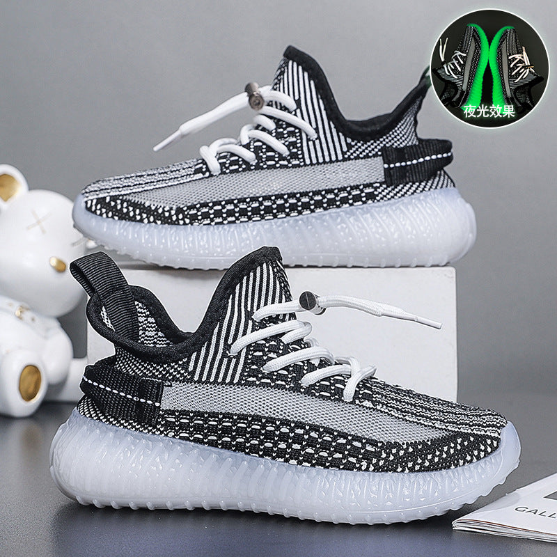Fly-Knit Luminous Kids' Sneakers with Thick Rubber Sole