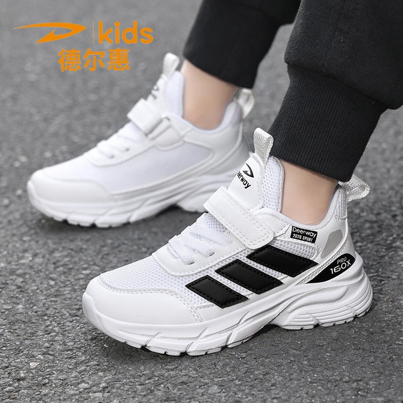 Striped Kids' Running Shoes with Breathable PU-Mesh Upper