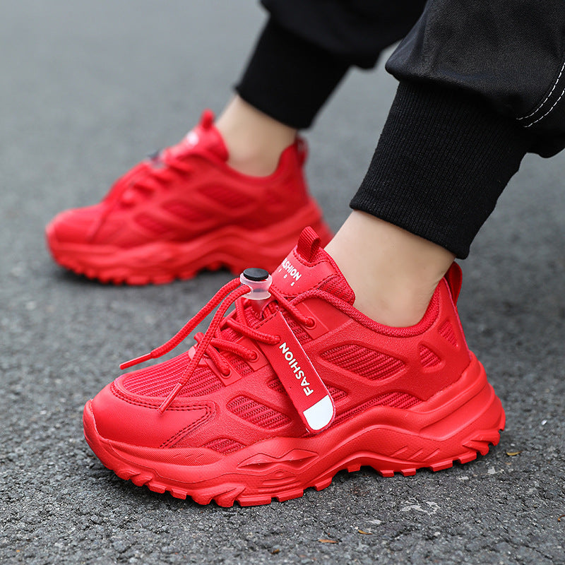 Solid Color Kids' Mesh Sneakers with Quick-Drying Build