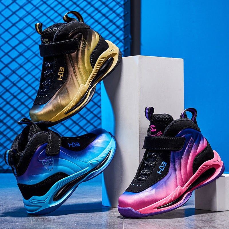 Solid Color Kids' Basketball Shoes with Thick TPR Sole