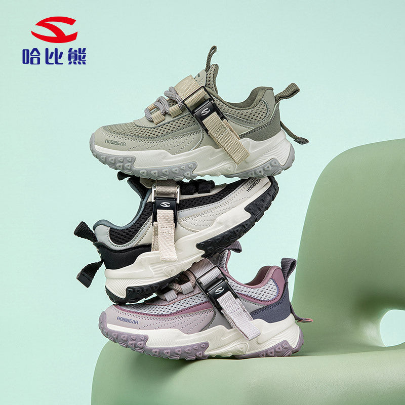 Solid Color Kids' Double-Mesh Running Shoes for Campus Wear