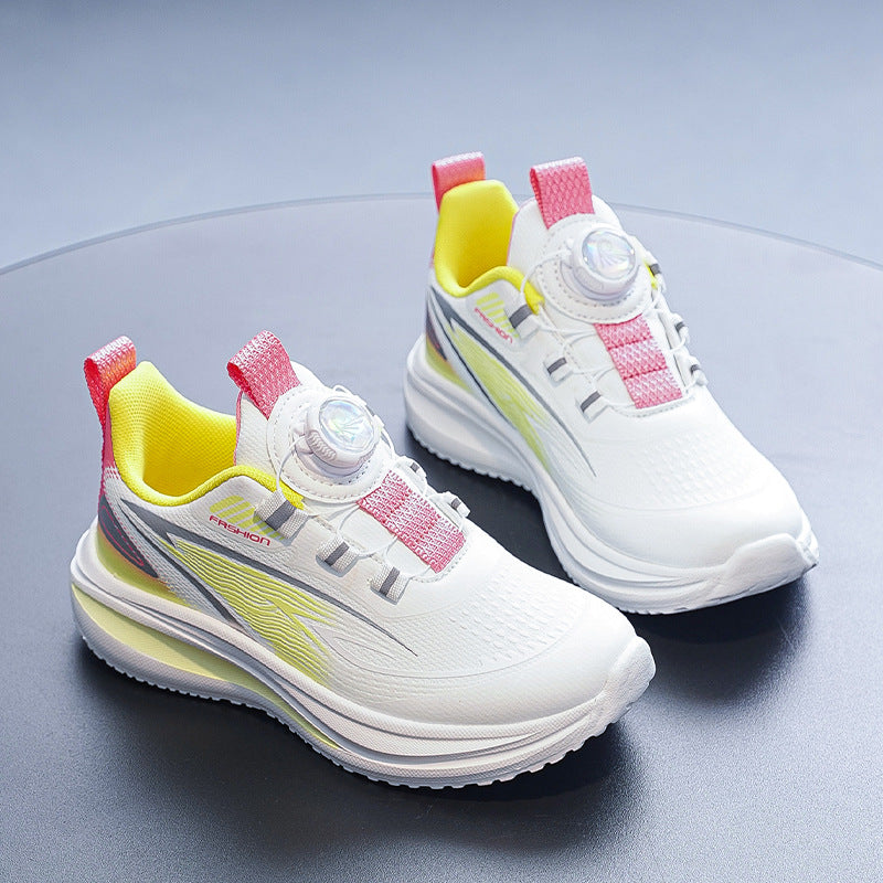 Solid Color Kids' Sport Shoes with Rotary Buckle Closure