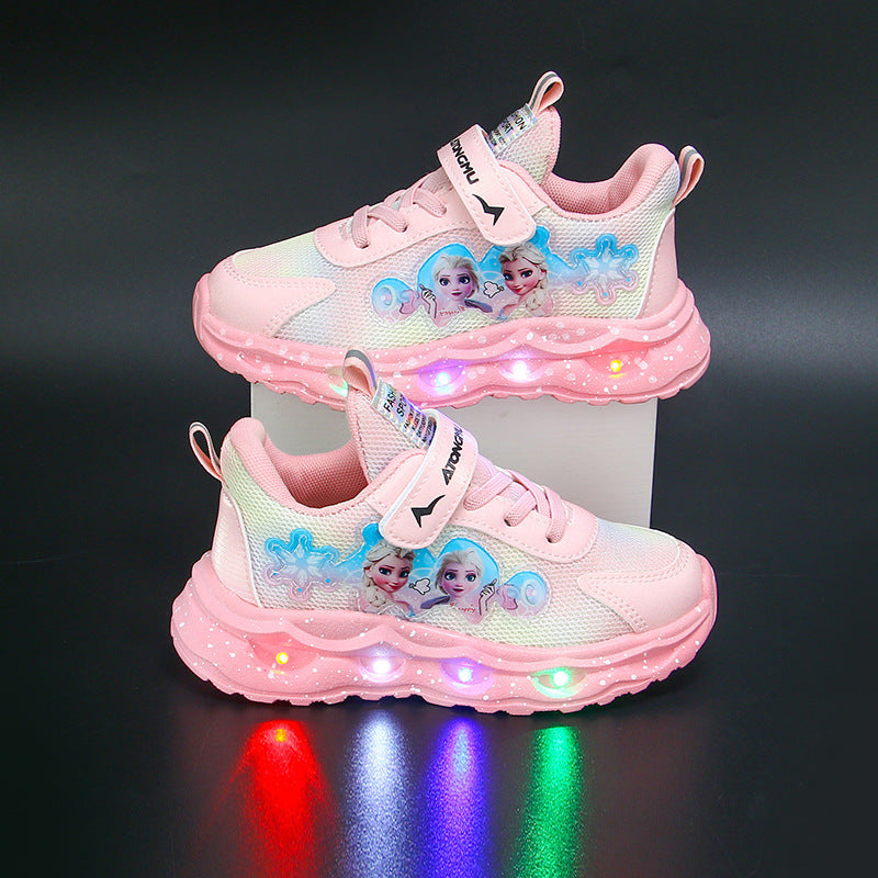 Light-Up Cartoon Princess Sneakers with Breathable Design