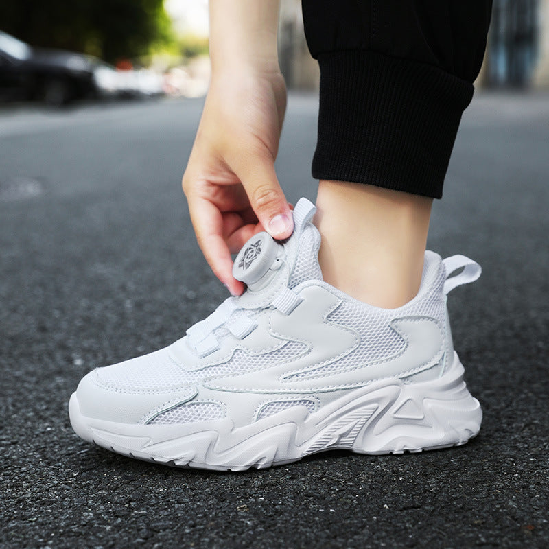 Breathable Kids' White Sneakers with Letter Print Design