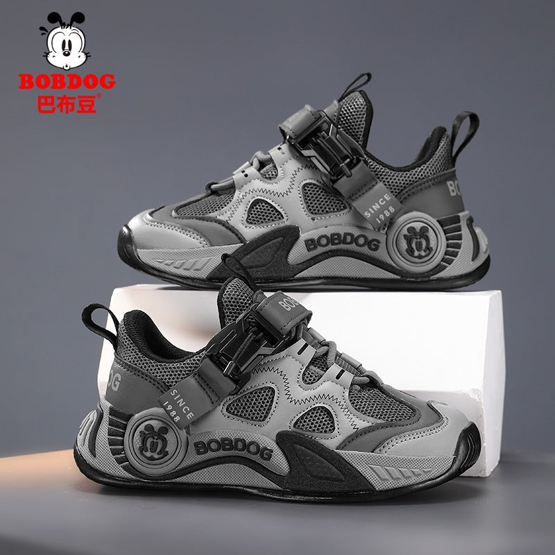 Striped Kids' Double-Mesh Sneakers with Magic Tape Closure