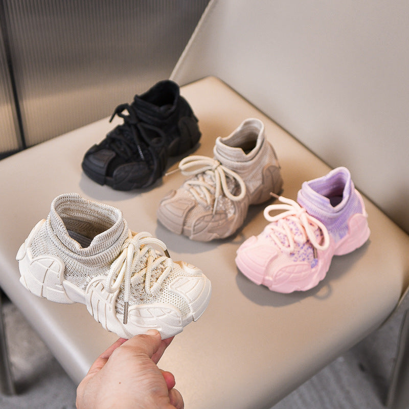 Solid Color Kids' Knit Sock-Shoes with Thick Anti-Slip Sole