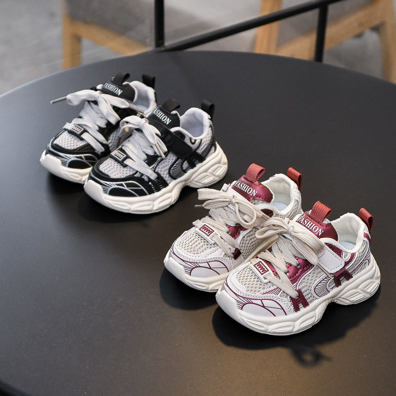 Letter Print Kids' Double-Mesh Sneakers with Soft Sole