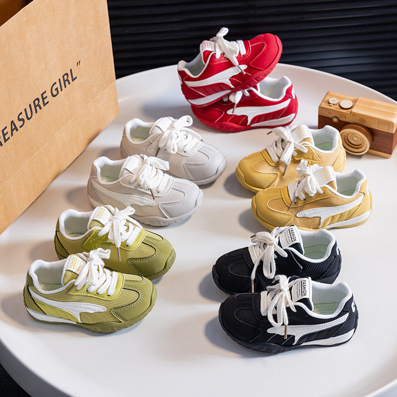Retro Color-Blocked Kids' Training Shoes with Thick Sole