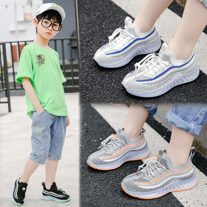 Striped Kids' Fly-Woven Coconut Shoes with Quick-Dry Build